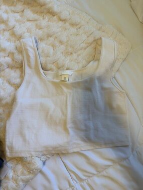 H&M White Ribbed Square-Neck Crop Tank